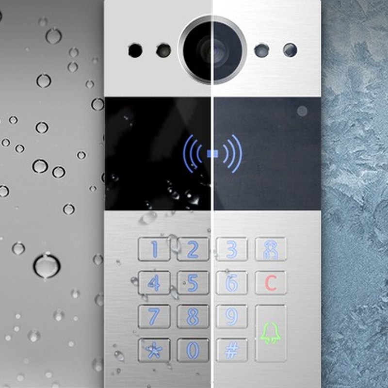 Akuvox R20K silver door phone in the rain