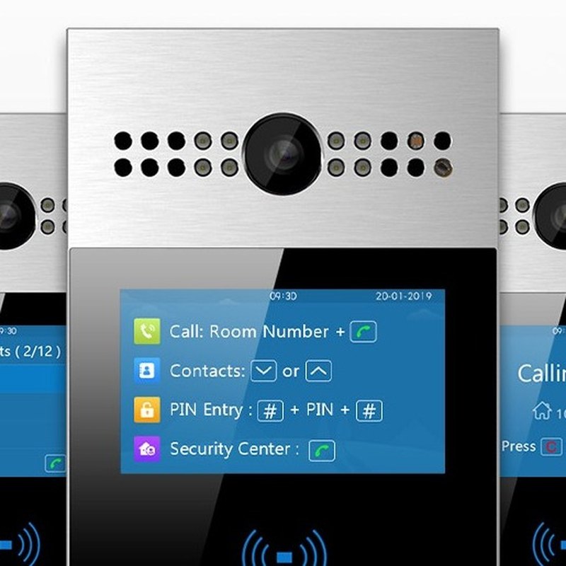 Akuvox R28A screens showing call and unlock prompts