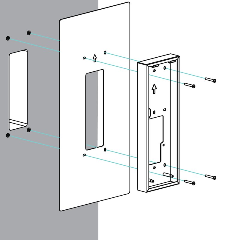 Akuvox S532 cover plate fitted between the wall and the on-wall box
