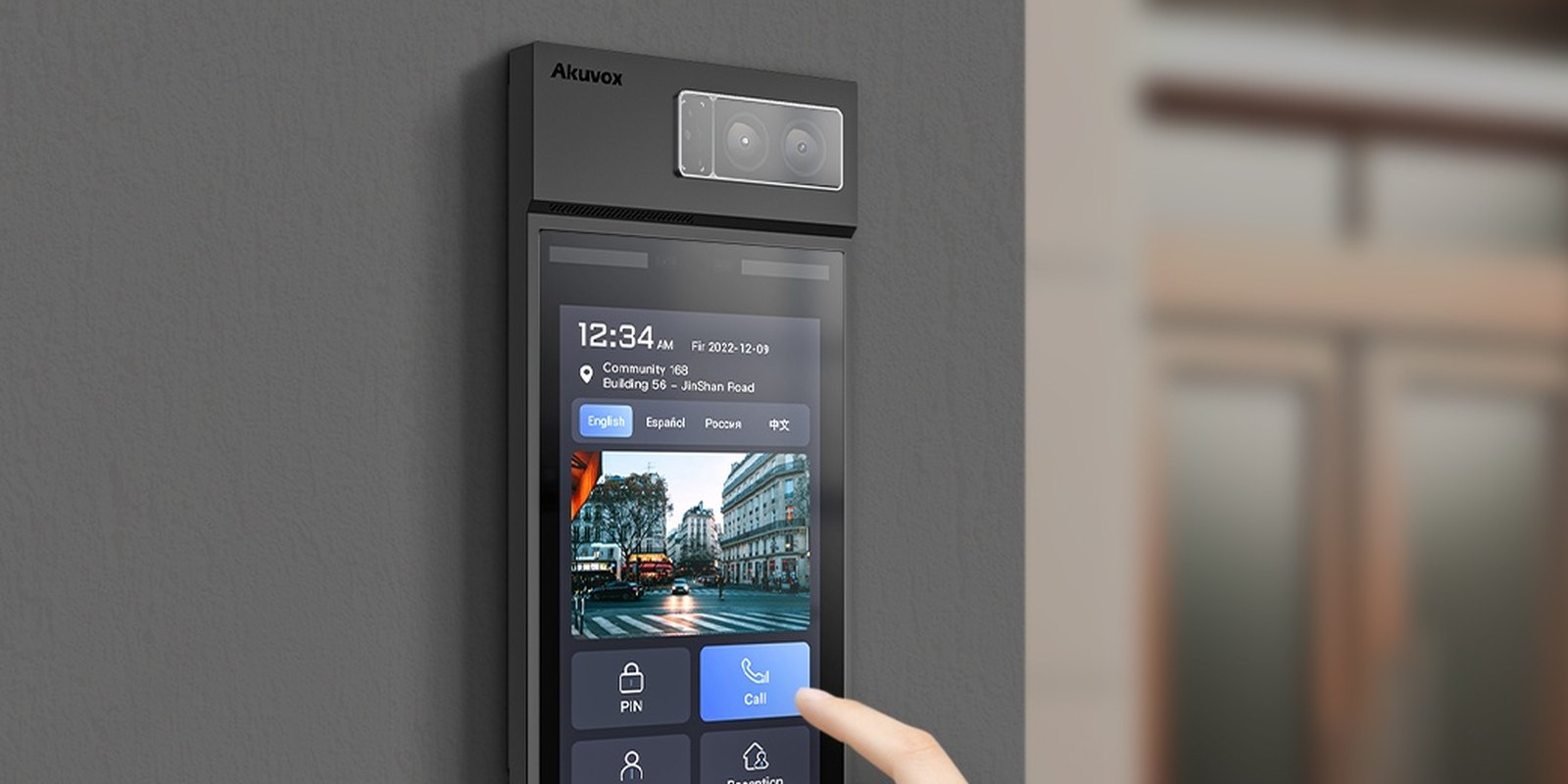 Finger tapping Call on an Akuvox S538 door phone mounted on a wall
