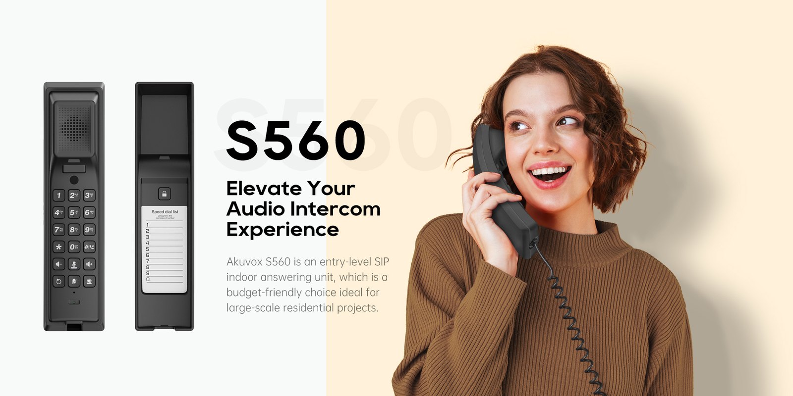 Resident talking on an Akuvox S560 SIP audio handset