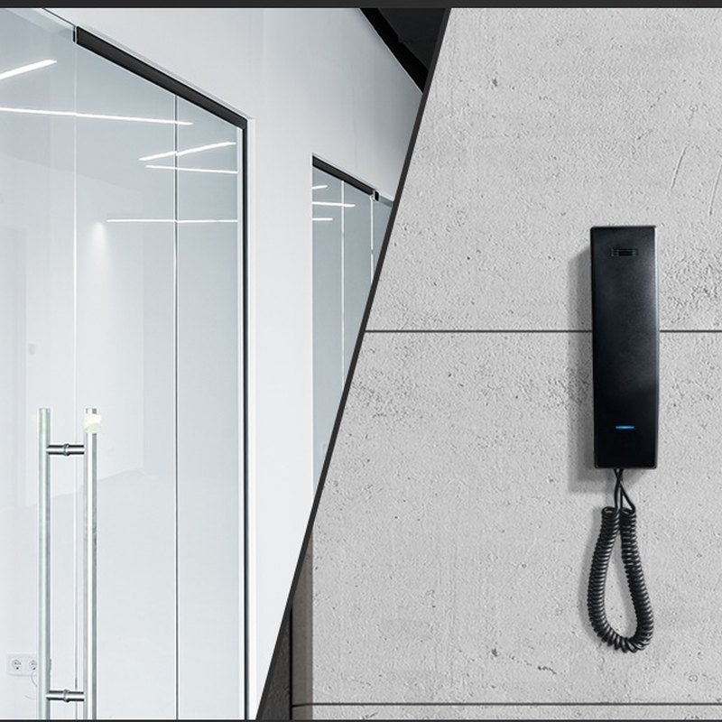 Akuvox S560 handsets wall-mounted in an office and a lobby