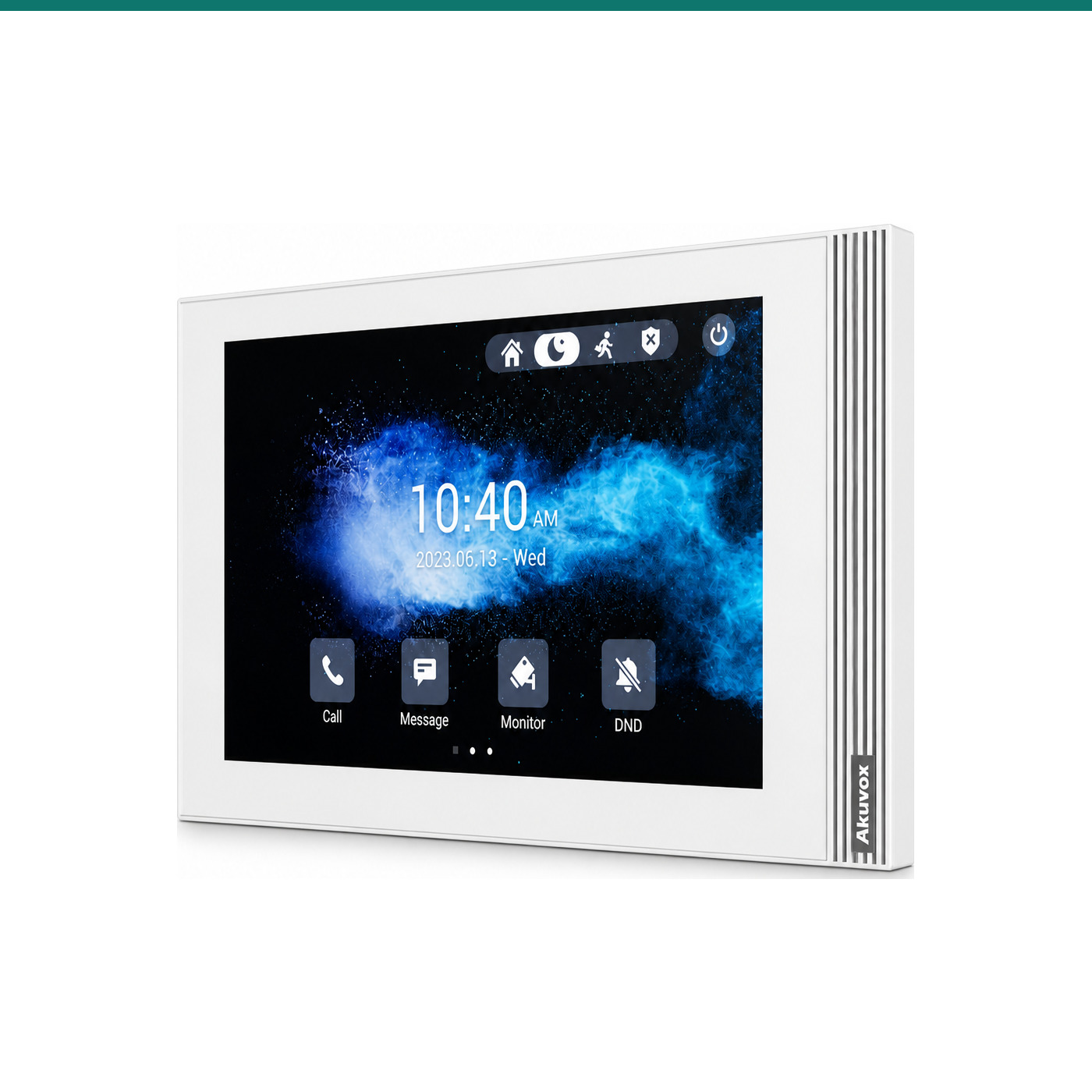 Akuvox S562 white three-quarter view — slim body and speaker grille