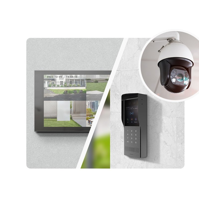 Akuvox S562W-2 showing a door phone and security camera feed