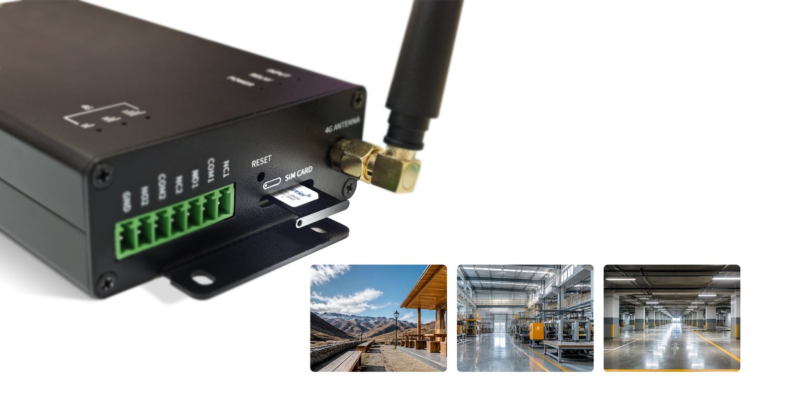 Close-up of the Akuvox WR01-L web relay with 4G antenna and SIM card slot