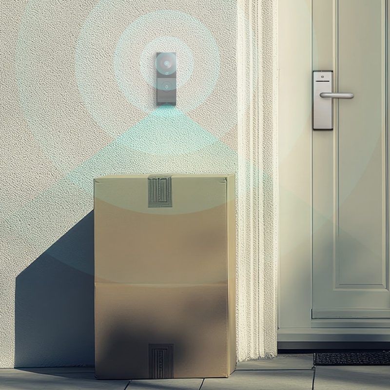 Akuvox X910 monitoring a parcel at a front door