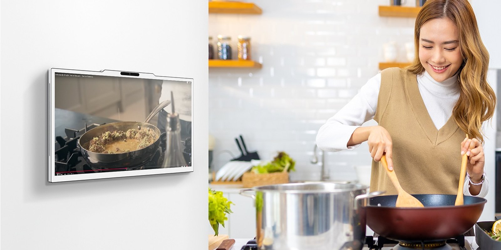 Akuvox X937 15.6-inch indoor monitor on a kitchen wall