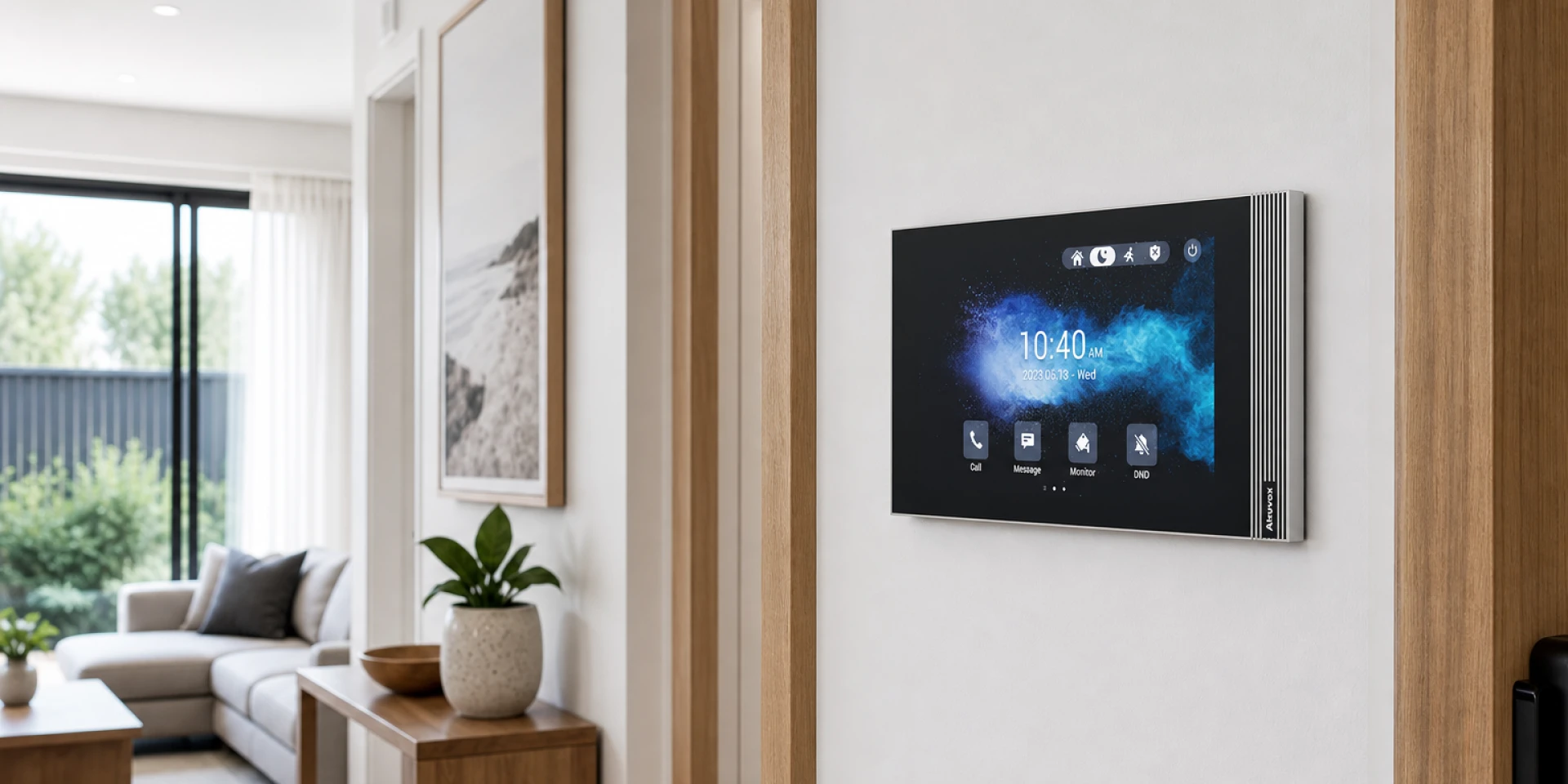 Akuvox indoor SIP video monitor installed in a modern apartment