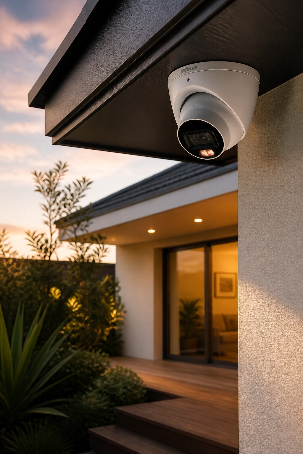 HDW3867EM-S-IL-ANZ mounted under a modern eave — Product shot may differ from the actual product.