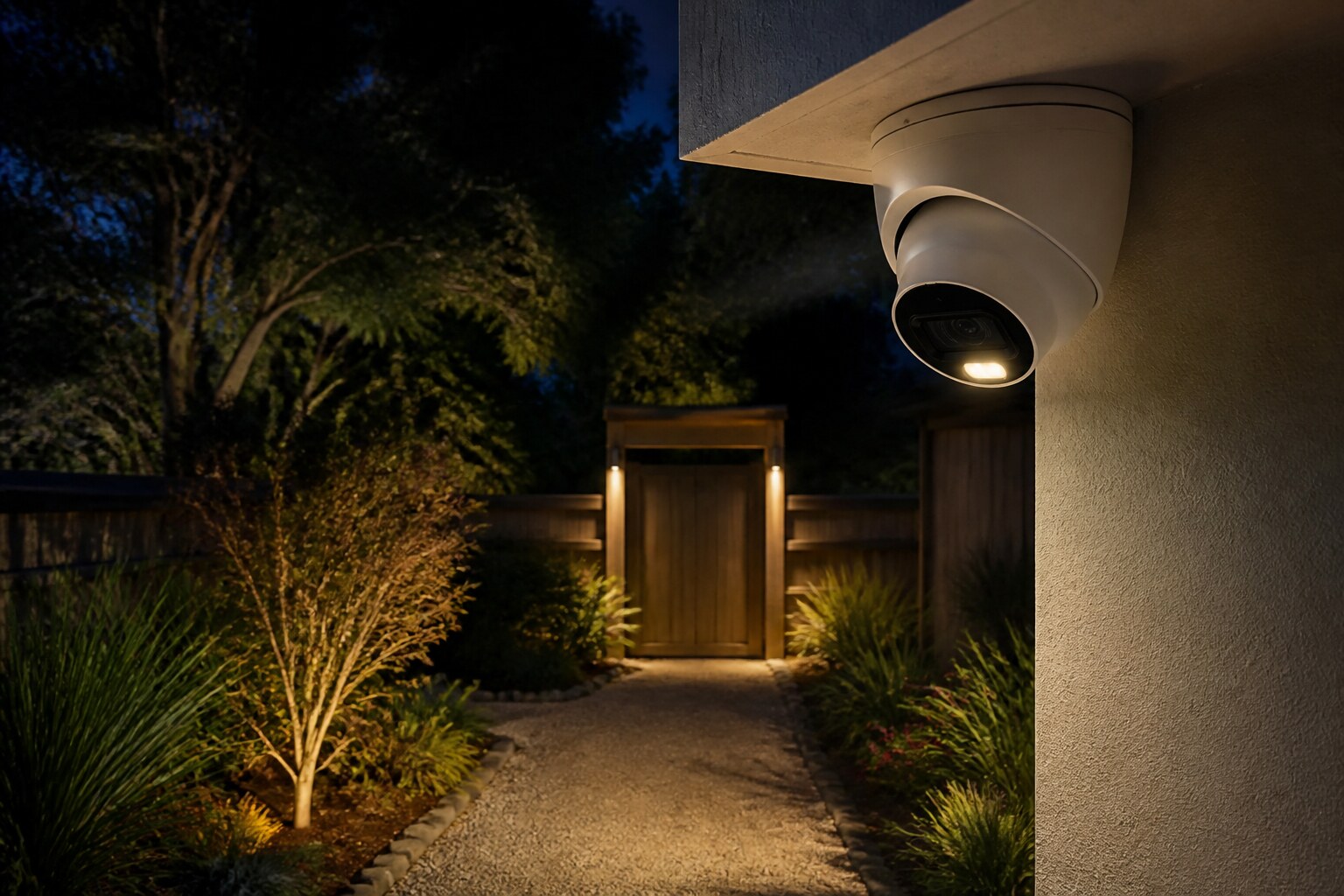 Warm dual-light illumination on a garden path at night — Product shot may differ from the actual product.