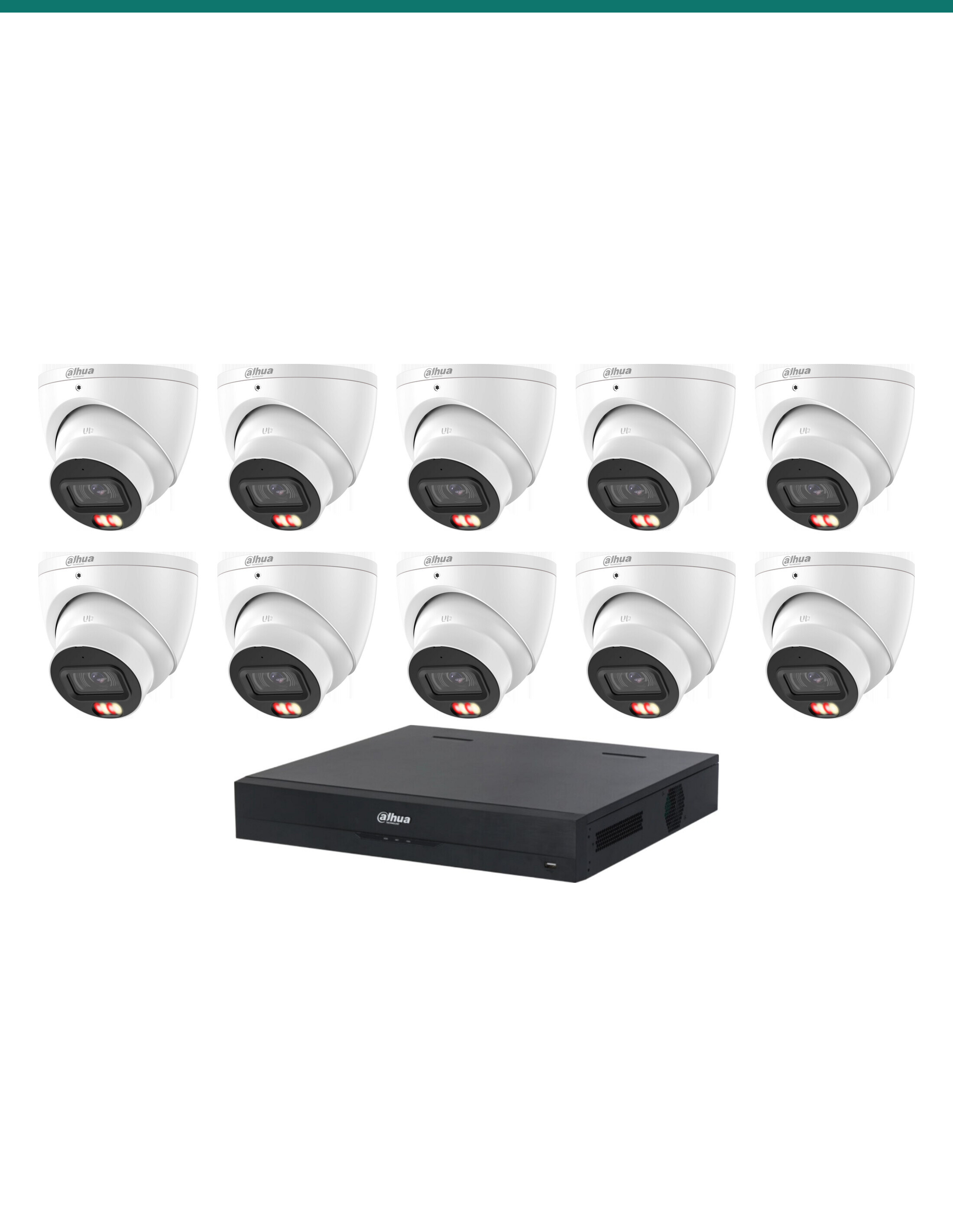 DH-K81610T-67 kit layout — 10 dual-light turrets and NVR4216-16P-AI/ANZ — Product shot may differ from the actual product.