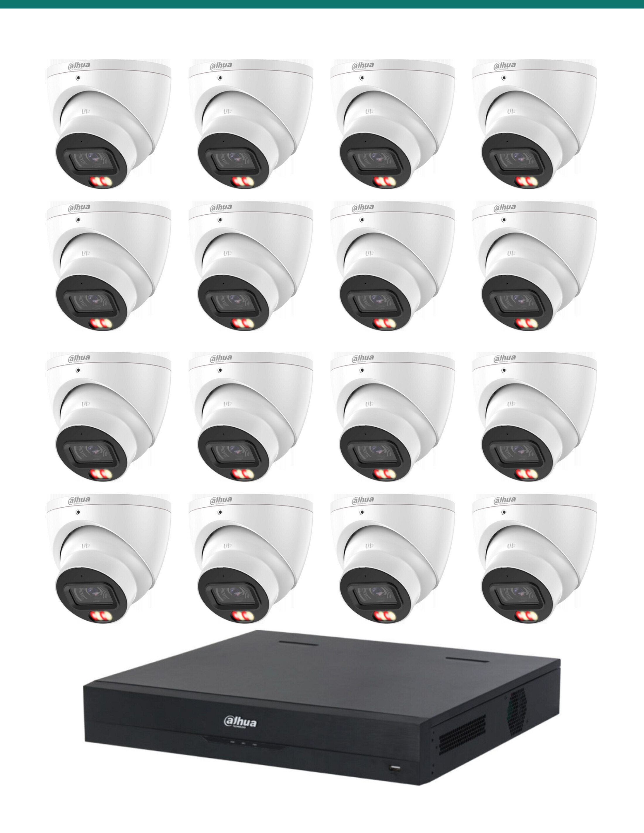DH-K81616T-67 kit layout — 16 dual-light turrets and NVR4216-16P-AI/ANZ — Product shot may differ from the actual product.