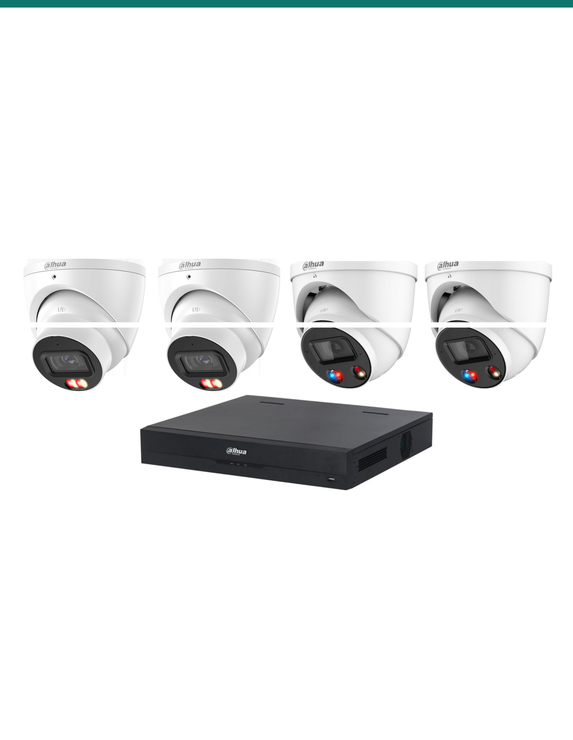 DH-K8082T2TIOC-67 kit layout — 2 dual-light turrets and NVR4108HS-8P-AI/ANZ — Product shot may differ from the actual product.
