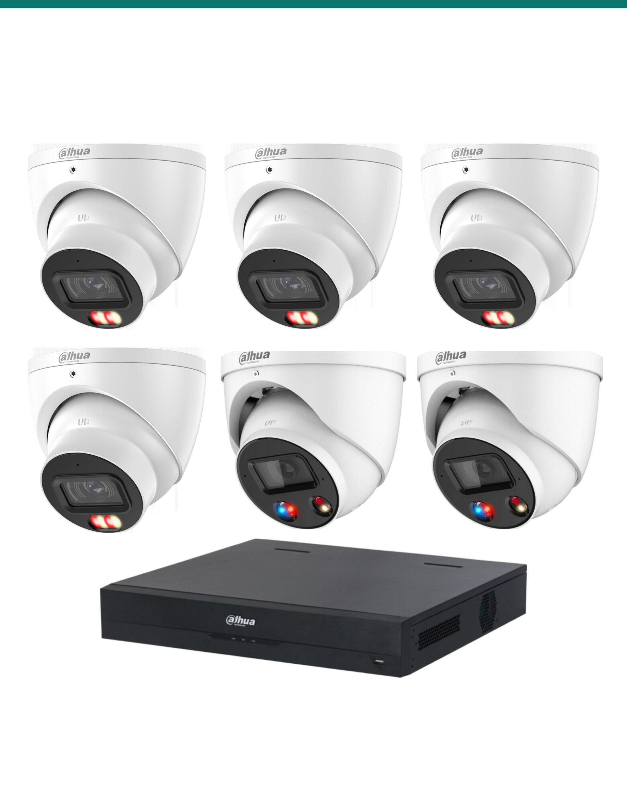 DH-K8084T2TIOC-67 kit layout — 4 dual-light turrets and NVR4108HS-8P-AI/ANZ — Product shot may differ from the actual product.