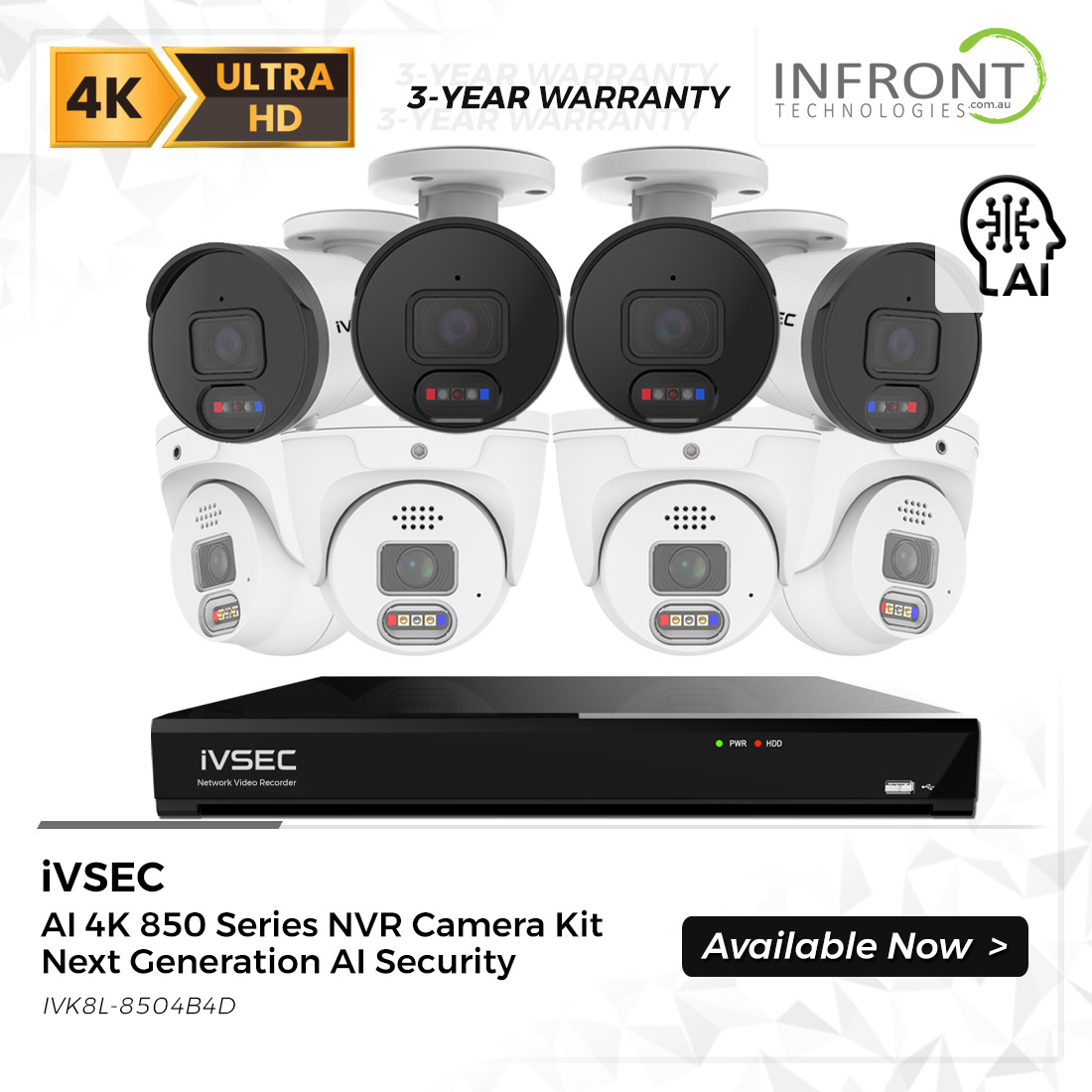 iVSEC 8 Camera 8 Channel NVR 2TB 4K Security Kit