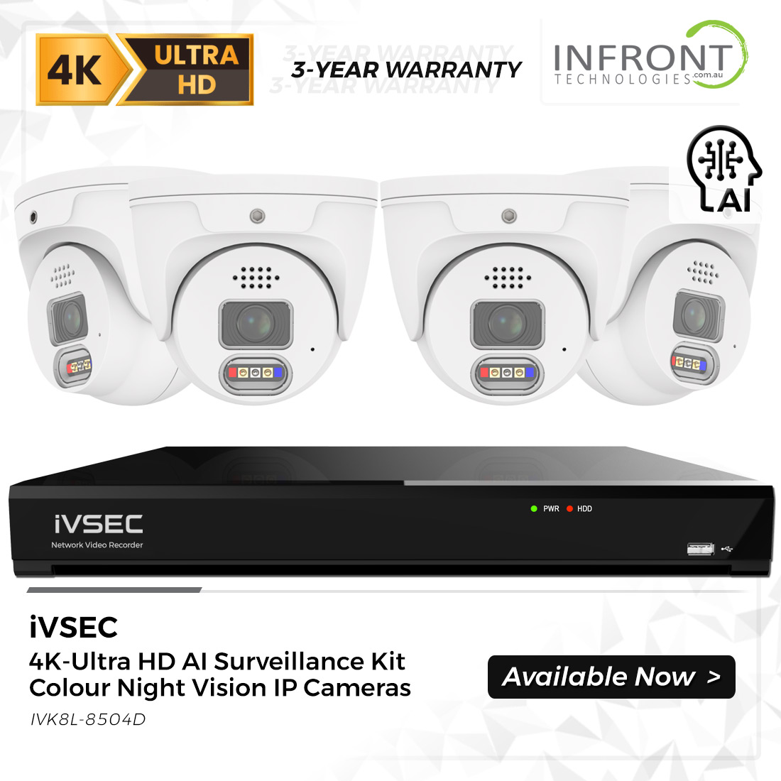 iVSEC 8MP 4K AI 850 Series 4 Camera Dome Kit