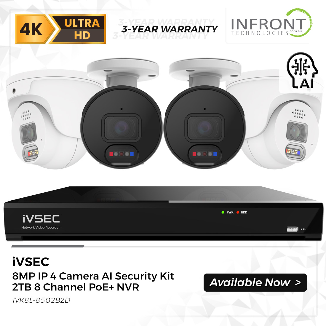 iVSEC 850 AI 8 Channel 4 Camera Kit