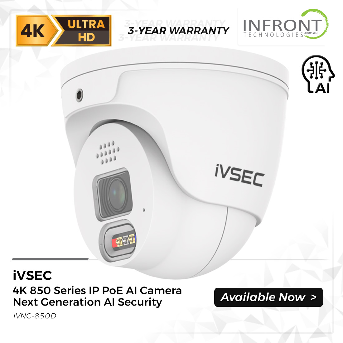 iVSEC 850 Dome Security CCTV AI IP Camera