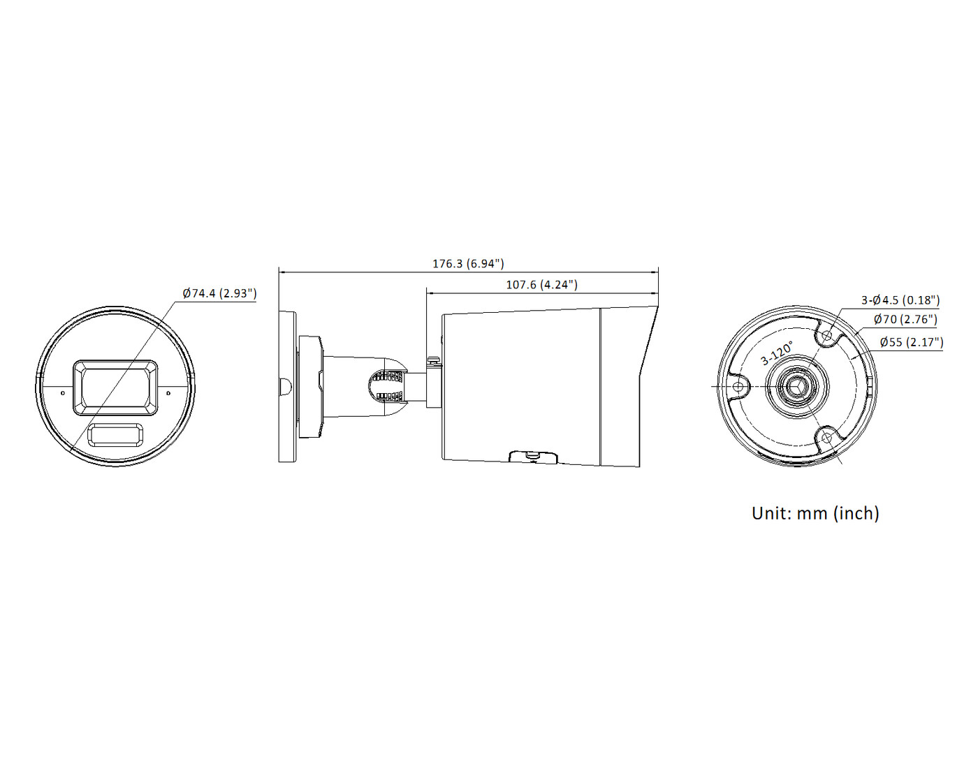 Hikvision DS-2CD2067G3-LI2UY/SL dimensions drawing in millimetres