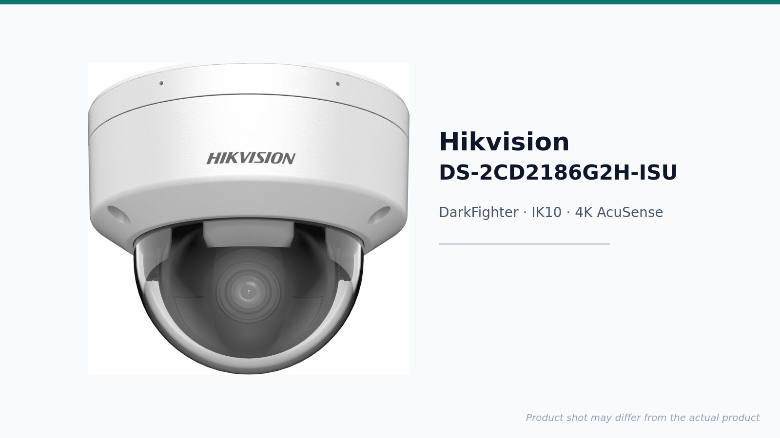 Hikvision DS-2CD2186G2-ISU 8 MP 4K AcuSense camera — editorial hero shot on a light background