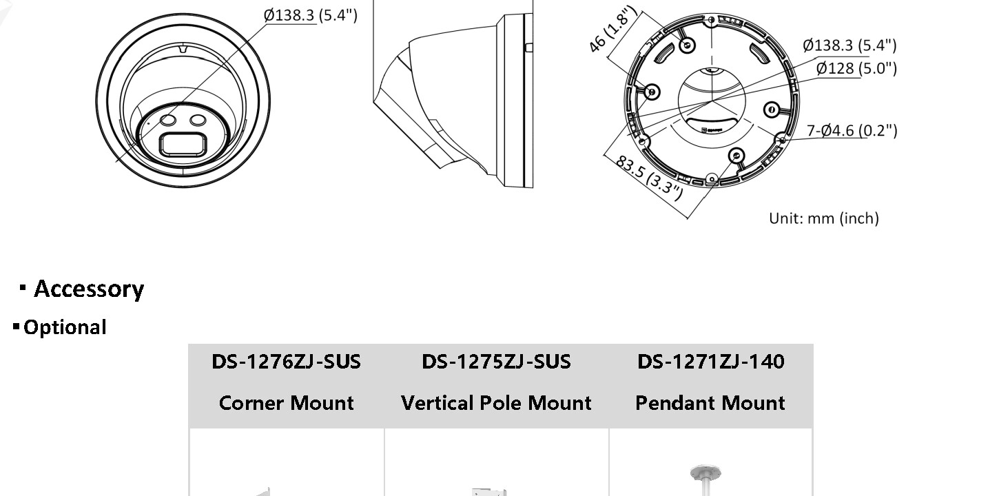 Hikvision DS-2CD2386G2-IU2 &mdash; dimension block from the manufacturer datasheet