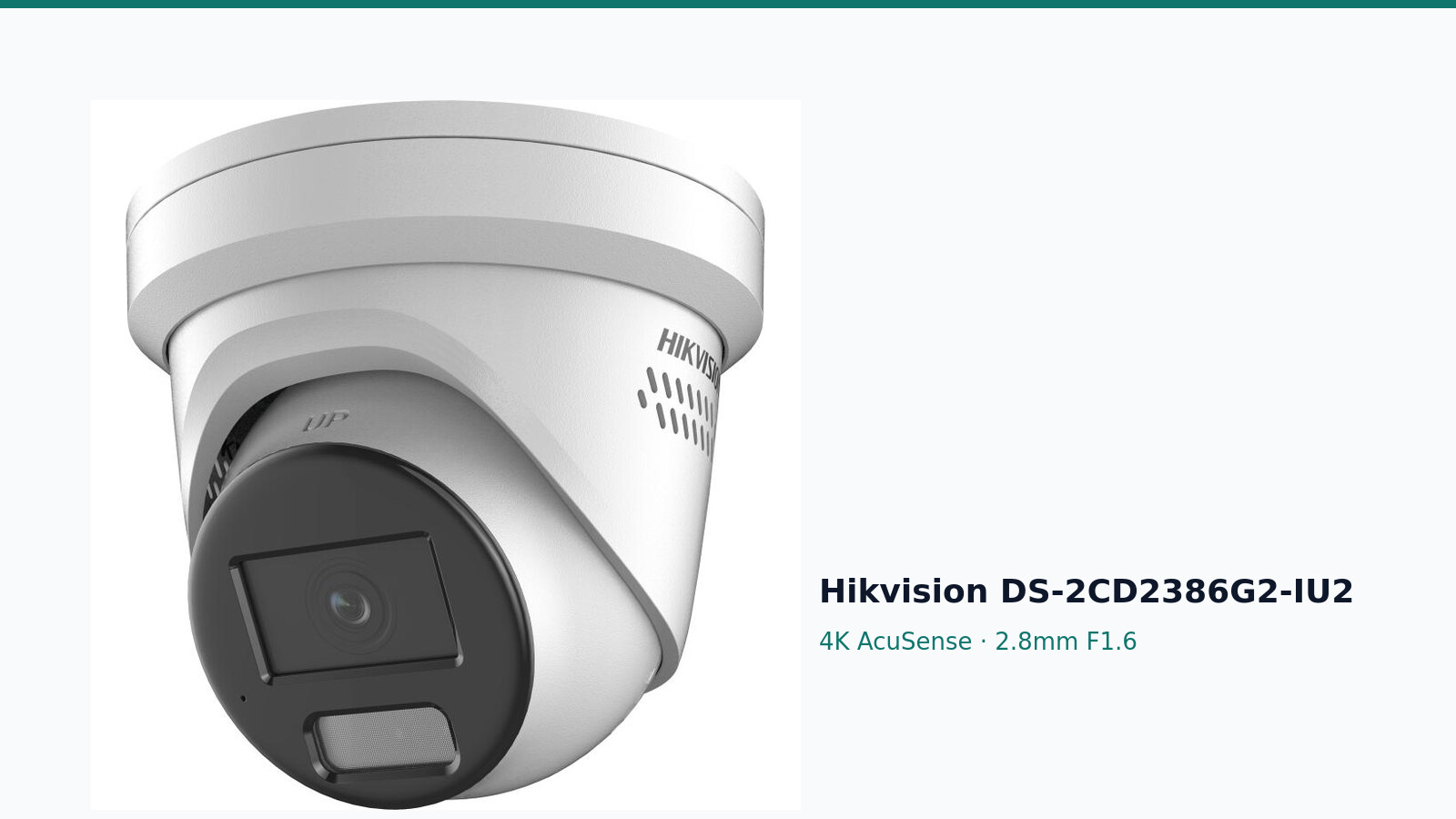 Hikvision DS-2CD2386G2-IU2 8 MP 4K AcuSense turret on a light background