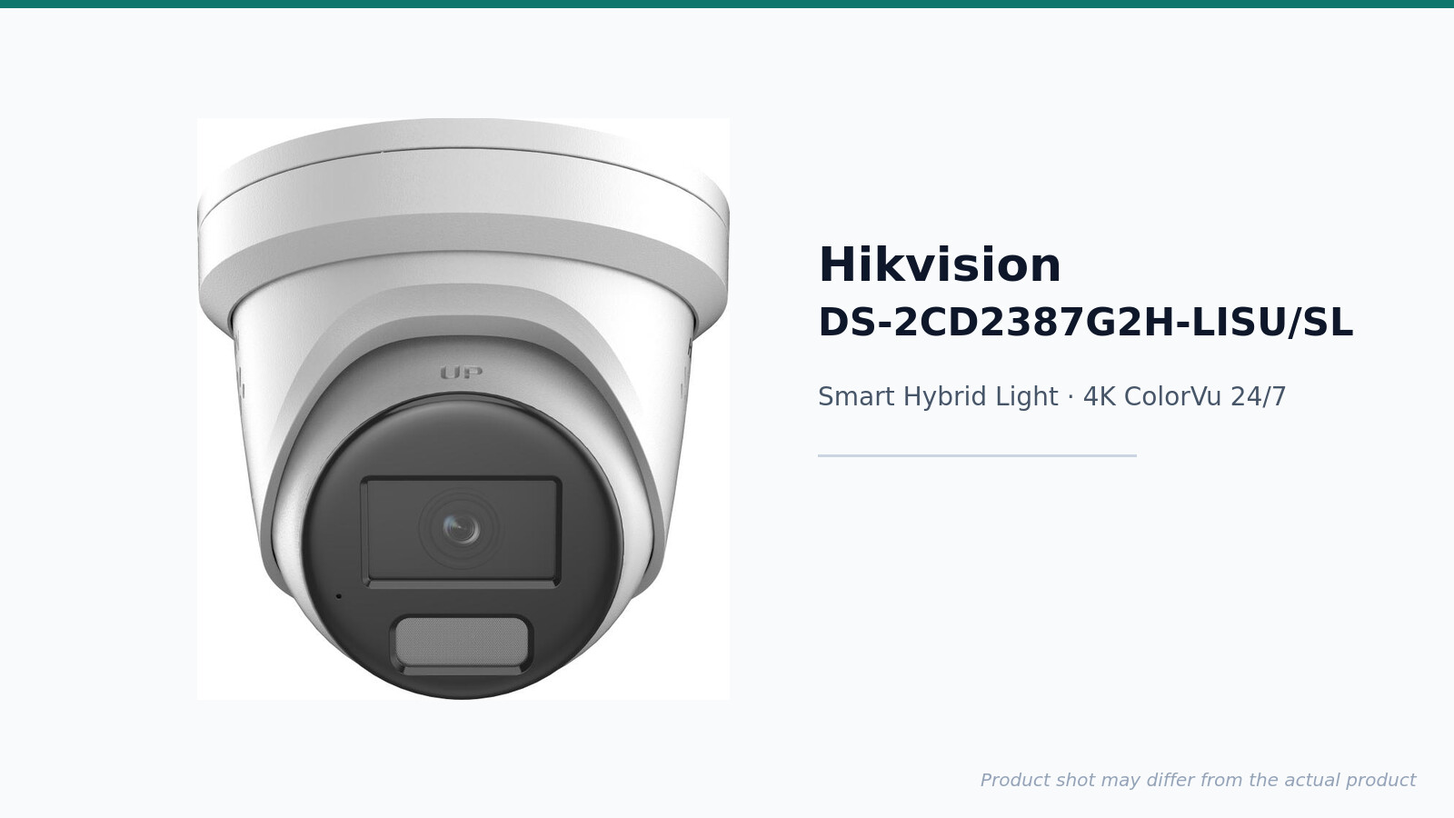 Hikvision DS-2CD2387G2H-LISU/SL2 8 MP 4K AcuSense camera — editorial hero shot on a light background