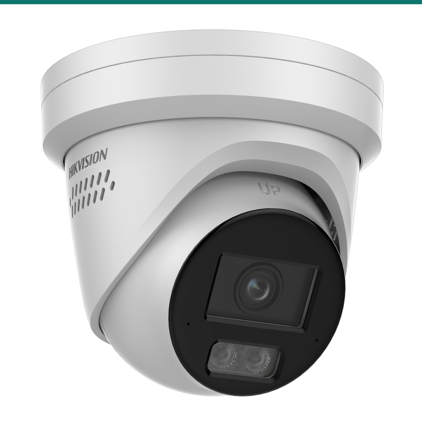 Hikvision DS-2CD2387G3-LIS2UY/SL three-quarter view — IP67 white metal turret body