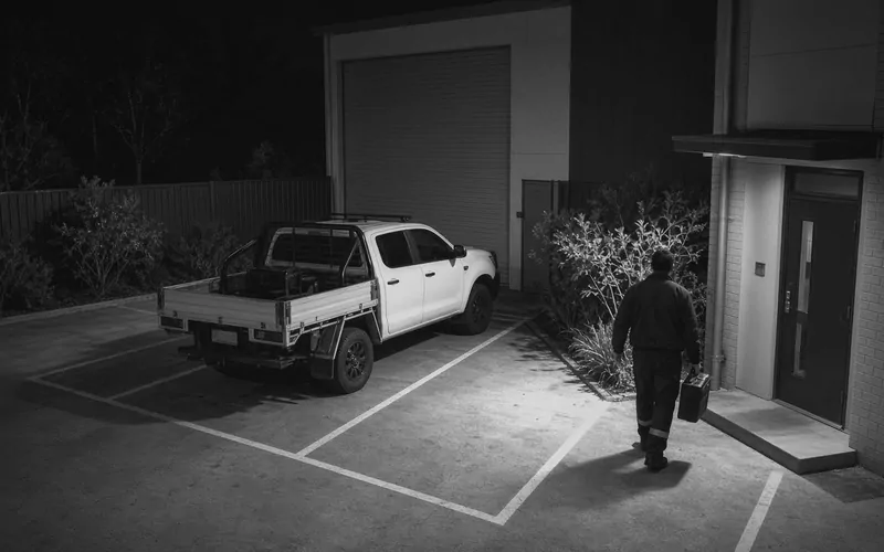 Car park at night recorded in black and white infrared