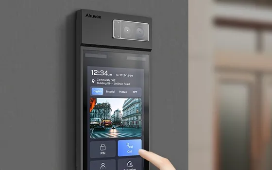 Akuvox facial recognition door phone at an apartment entrance