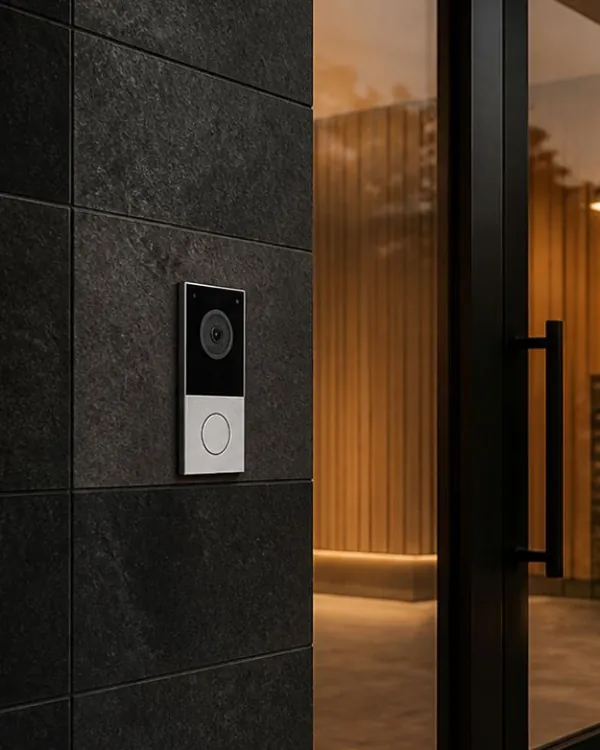 Akuvox video door phone at a modern home entrance