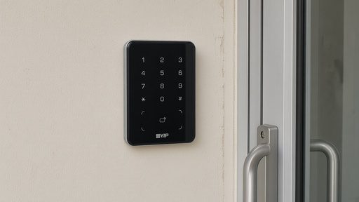 Card reader keypad beside a commercial door