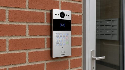 Apartment intercom door station at a building entry