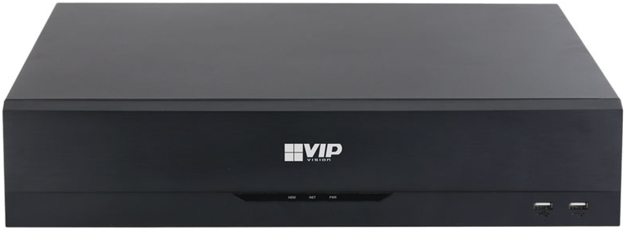NVR64PRO-I4 front, HDD NET PWR and two USB 2.0 ports