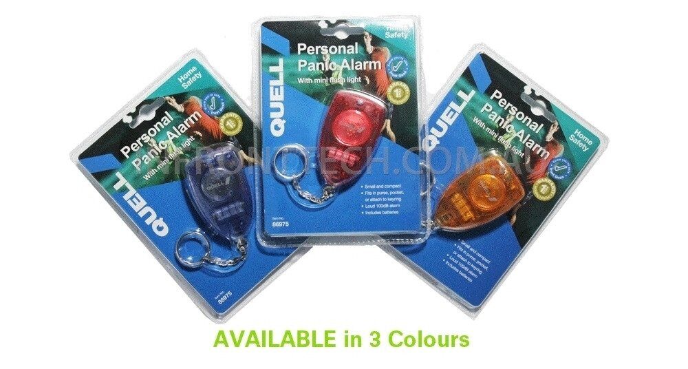 Quell Personal Panic Alarm available in 3 colours - blue, red and orange