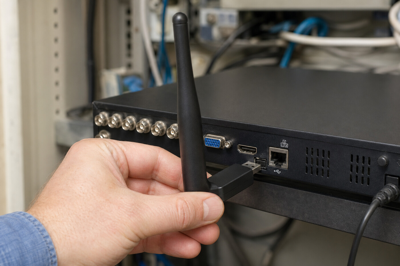 Easy plug and play - inserting the SWACC-USBWIFI antenna into a Swann DVR