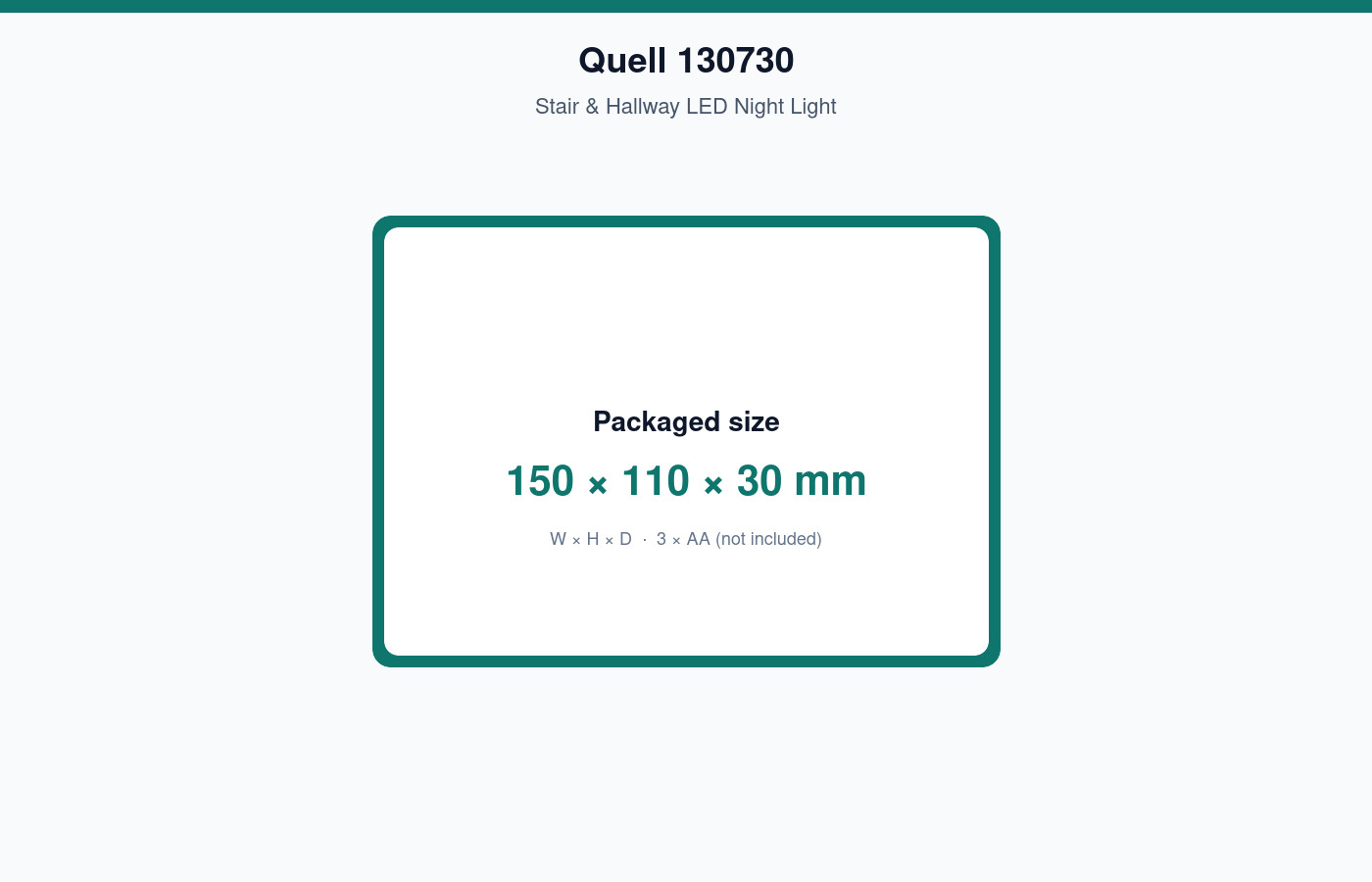 Quell 130730 packaged size 150 by 110 by 30 mm