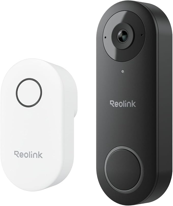 Reolink Wi-Fi video doorbell showing tall view of visitor and parcel