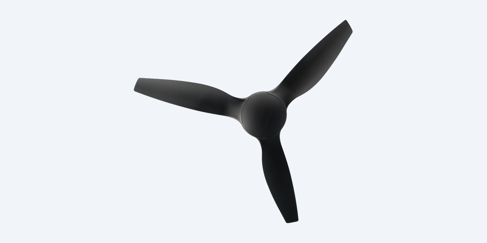ThreeSixty Delta 56" black ceiling fan, from below
