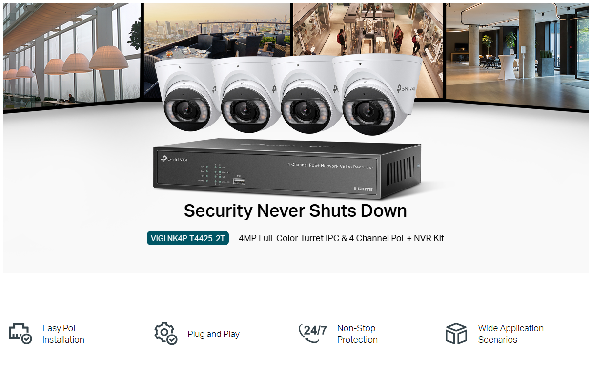 VIGI NK4P-T4425-2T 4MP Turret Camera and PoE NVR Kit