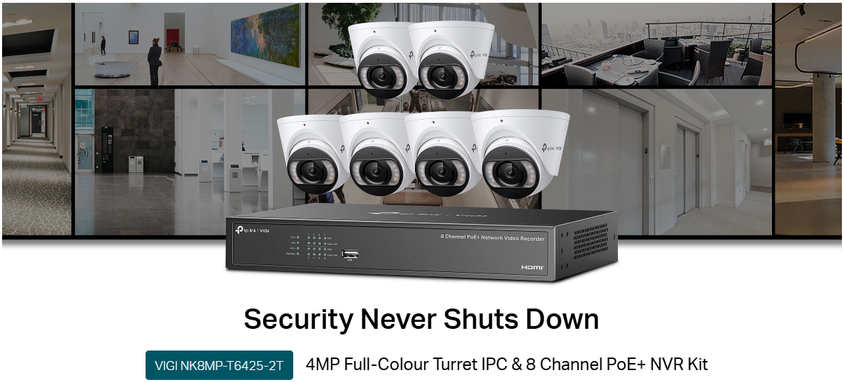 VIGI NK8MP-T6425-2T 4MP Full-Colour Turret IPC & 8 Channel PoE+ NVR Kit