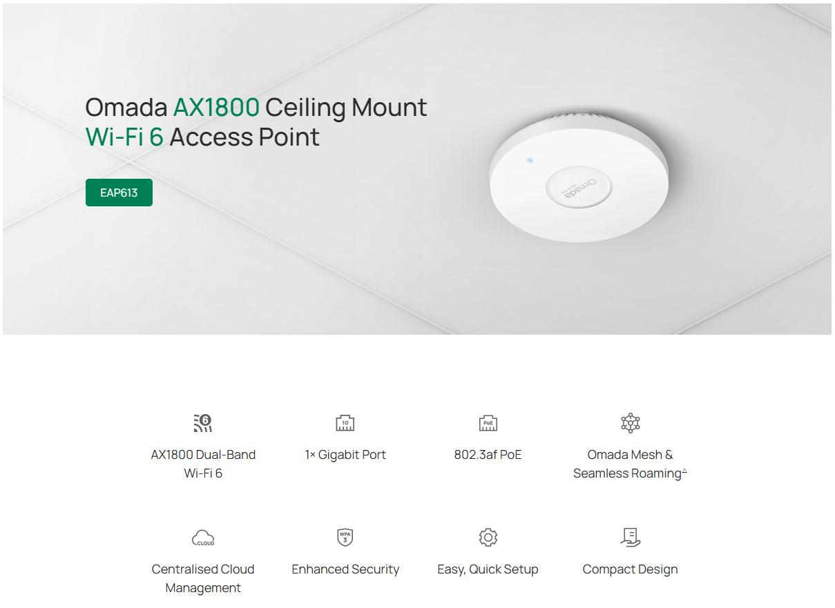 TP-Link Omada EAP613 AX1800 Ceiling Mount Wi-Fi 6 Access Point