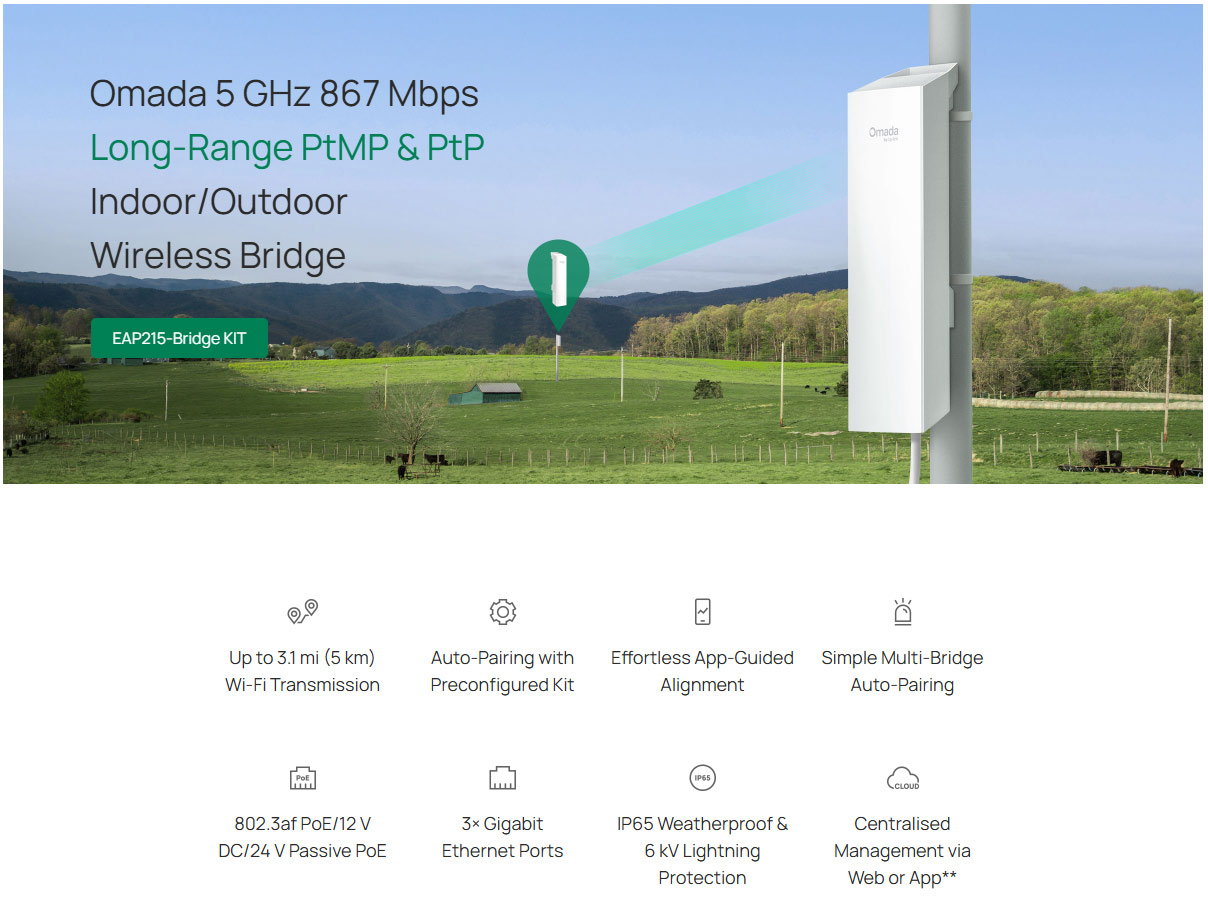 TP-Link Omada EAP215-Bridge KIT 5GHz 867Mbps Wireless Bridge