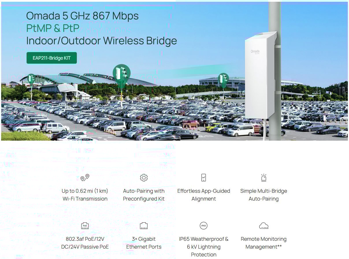 TP-Link Omada EAP211-Bridge KIT 5GHz 867Mbps Wireless Bridge