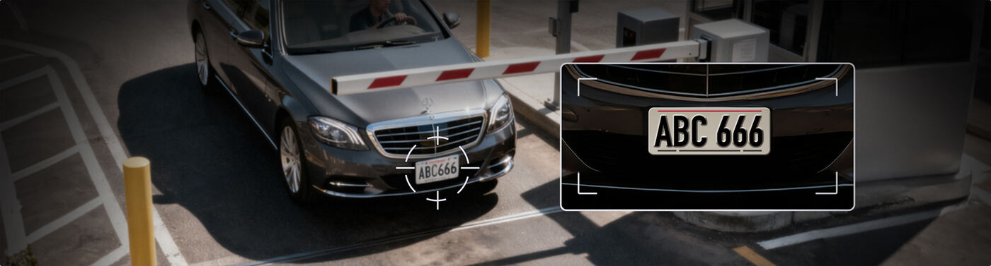 License plate recognised at a boom-gate entry with allowlist check