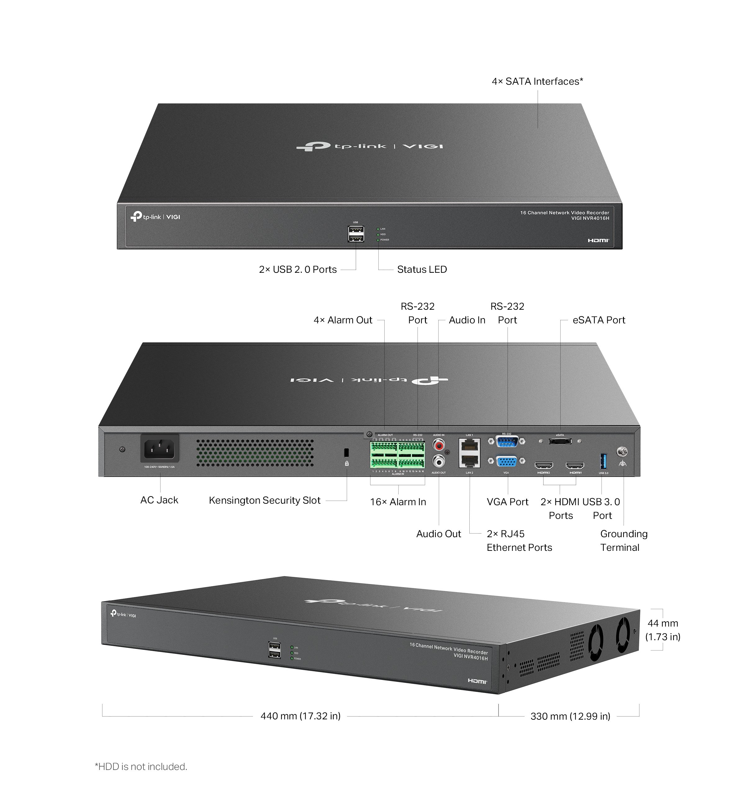 VIGI NVR4016H 16-Channel Network Video Recorder