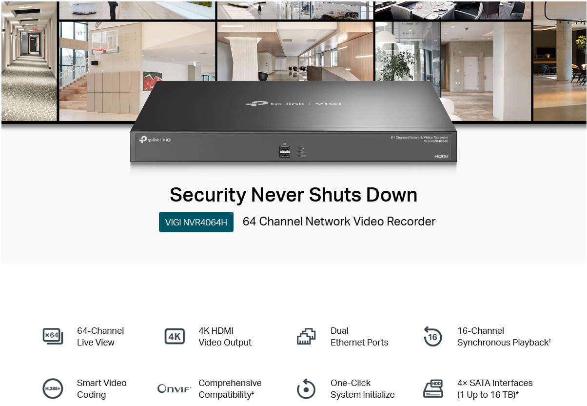 VIGI NVR4064H 64-Channel Network Video Recorder