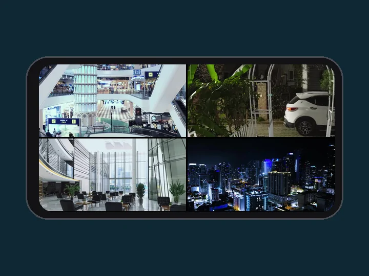 Four TP-Link VIGI camera views on a phone