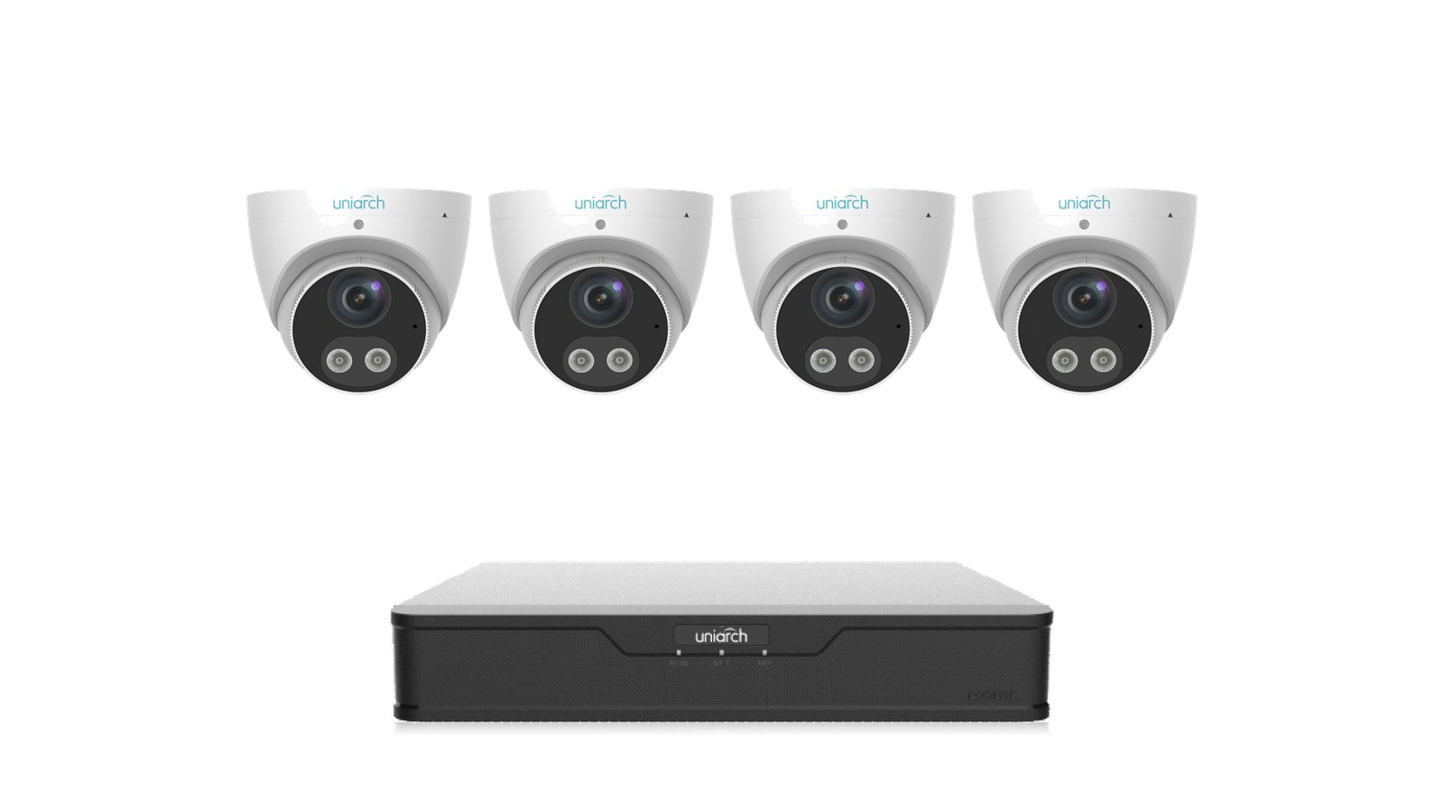 Uniarch Tri-Guard Starter Kit: four Tri-Guard 5MP turrets with the NVR-104B-P4 recorder