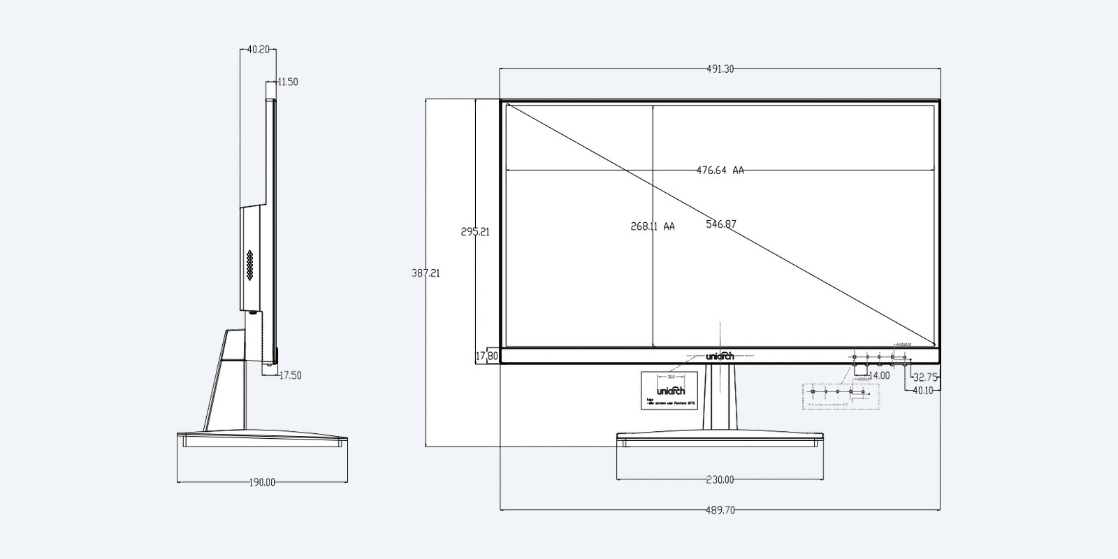 Uniarch MT-22-V dimension drawing